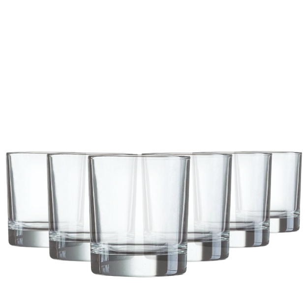 Set of six Krosno 290ml straight-sided whisky tumblers from Glassware UK, clear glass with a simple, elegant design.