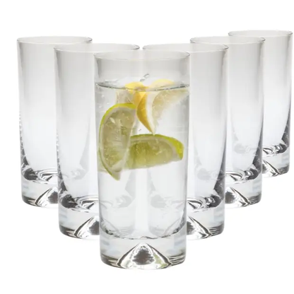 Set of six Krosno Dimple Base highball glasses, 300ml whisky tumblers with textured dimpled design, made by Glassware UK.