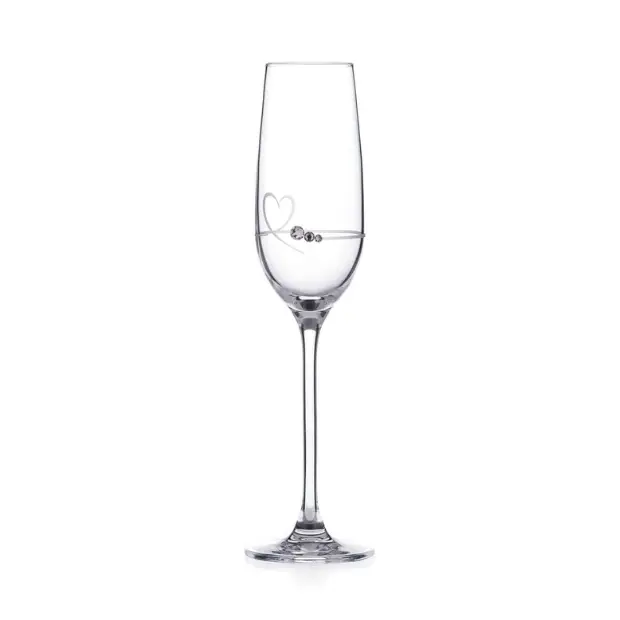Glassware UK diamanté petit champagne flute with heart design in gift box, elegant crystal stemware for special occasions