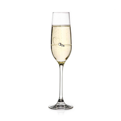 Glassware UK Diamante Petit Champagne Flute with Heart Design, elegant glassware in a gift box featuring sparkling embellishments.