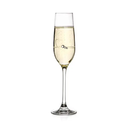 Glassware UK Diamante Petit Champagne Flute with heart design in gift box, showcasing clear glass with elegant diamond accents.