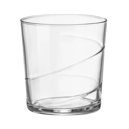 Set of six Bormioli Rocco Swirl medium whisky tumblers with swirling glass design, crafted by Glassware UK.
