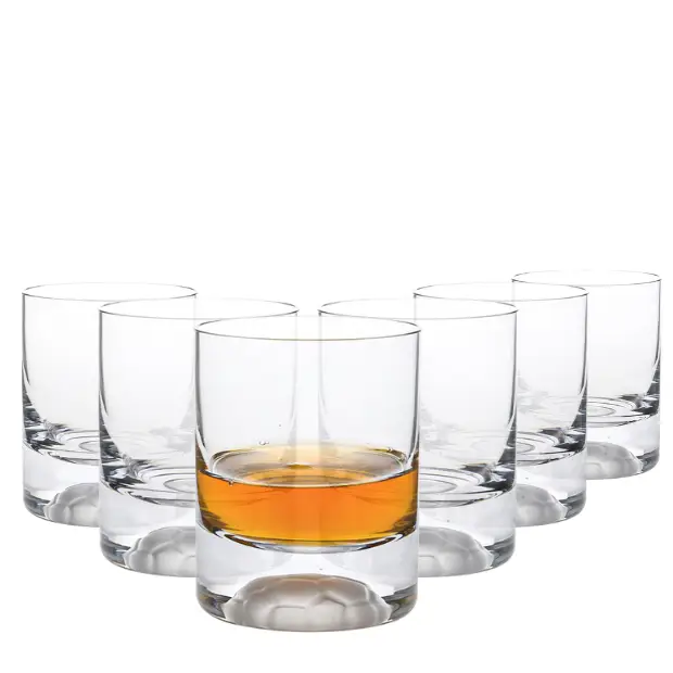 Set of six Glassware UK football-themed whisky tumblers, each 295ml, with detailed football design on clear glass.