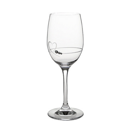 Diamante Petit wine glass with heart design by Glassware UK in a gift box, featuring sparkling embellishments and elegant shape.