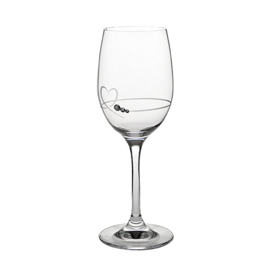 Diamante Petit wine glass with heart design by Glassware UK in a gift box, featuring sparkling embellishments and elegant shape.