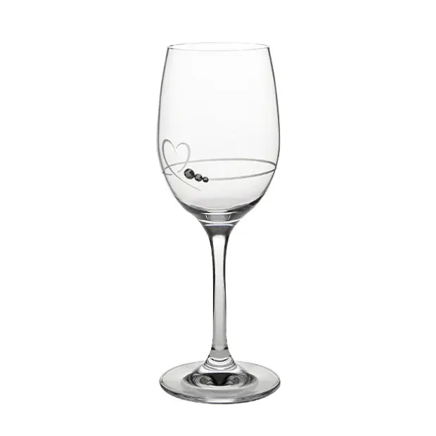 Glassware UK diamanté petit wine glass with heart design in a gift box, featuring sparkling embellishments and elegant craftsmanship.