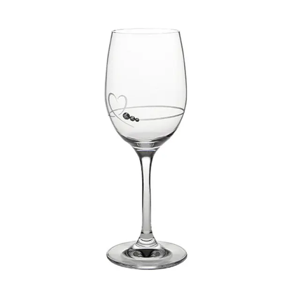 Glassware UK diamanté petit wine glass with heart design in a gift box, featuring sparkling embellishments and elegant craftsmanship.