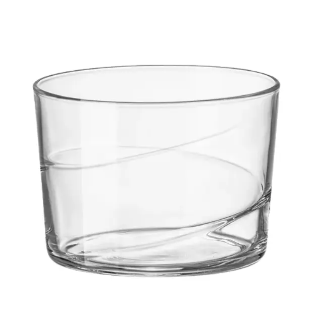 Set of 6 Bormioli Rocco Swirl mini whisky tumblers with a textured swirl design, ideal for serving spirits in style.
