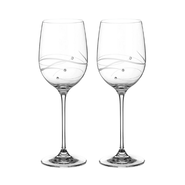 Set of 2 diamante wine glasses with spiral cut design from Glassware UK, displayed in a gift box.