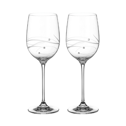 Set of 2 diamante wine glasses with spiral cut design from Glassware UK, displayed in a gift box.