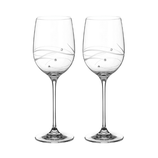 Set of 2 diamante wine glasses with spiral cut design from Glassware UK, displayed in a gift box.