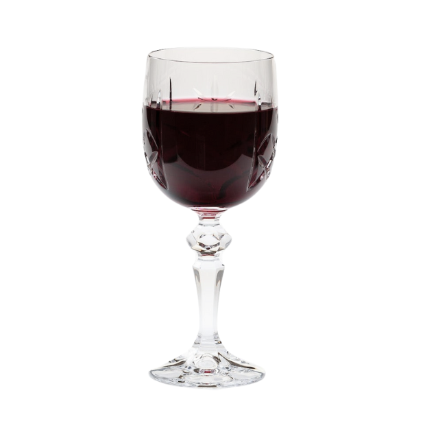 Set of six Flamenco Crystalite full cut wine glasses with 170ml capacity, clear glassware showcasing intricate cut patterns.