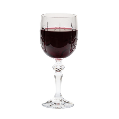 Set of six Flamenco Crystalite full cut wine glasses with 170ml capacity, clear glassware showcasing intricate cut patterns.