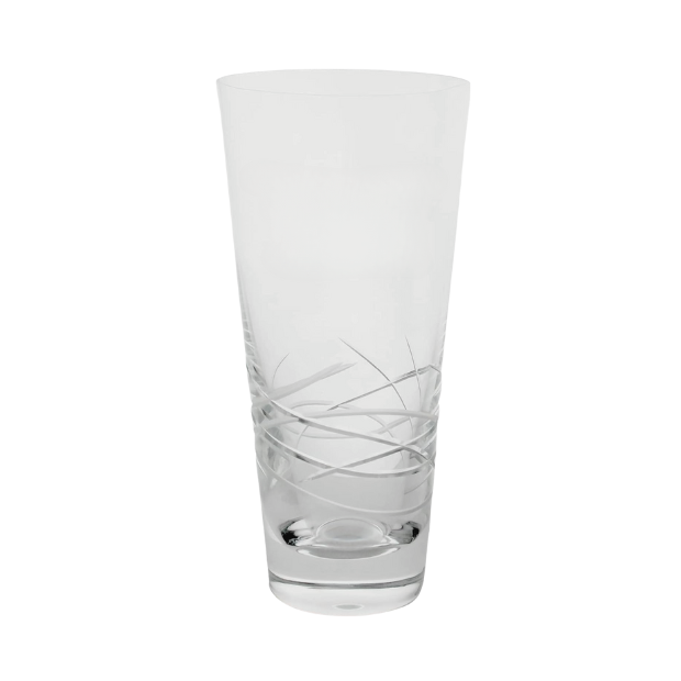 Glassware UK Tiesto Cut Conical Glass Vase with geometric patterns, clear glass, and a sleek tapered design.