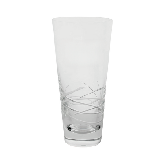 Glassware UK Tiesto Cut Conical Glass Vase with geometric patterns, clear glass, and a sleek tapered design.