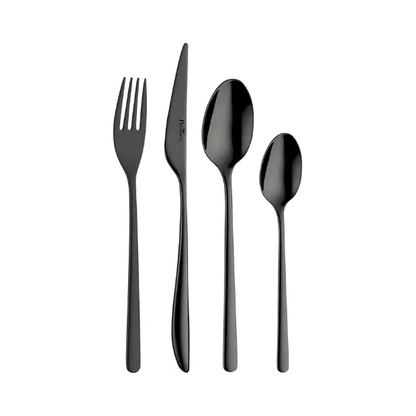 24-piece Pintinox Florence by Night cutlery set featuring elegant stainless steel spoons, knives, and forks for dining.