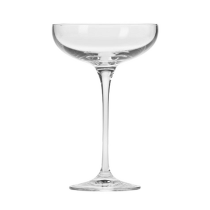 Set of six Krosno Champagne flutes, 240ml glassware with tall, slender stems and clear glass design for elegant sparkling wine serving.
