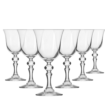 Set of six Krosno Krista white wine glasses, 155ml, clear glassware for elegant wine serving, by Glassware UK.