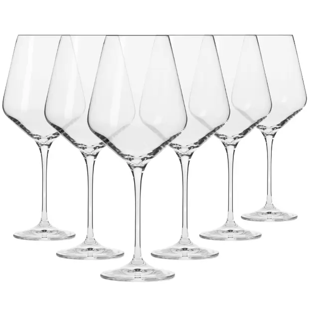 Set of six Krosno Avant-Garde wine glasses, 390ml capacity, made of clear glass with elegant, modern design by Glassware UK.