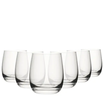 Set of six Crystalite whisky tumblers, 250ml glassware by Glassware UK, showing clear, elegant whisky glasses on a neutral background.