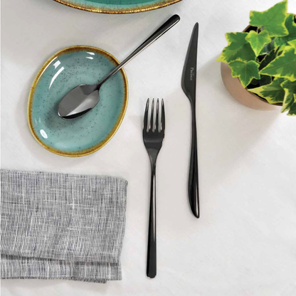 Glassware UK Pintinox Florence by Night 24-piece cutlery set with sleek stainless steel forks, knives, and spoons for elegant dining.