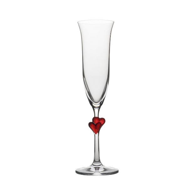 Set of two Stolzle Lausitz L'Amour Heart Champagne Flutes with elegant glassware design, presented in a gift box.
