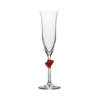 Set of two Stolzle Lausitz L'Amour Heart Champagne Flutes with elegant glassware design, presented in a gift box.