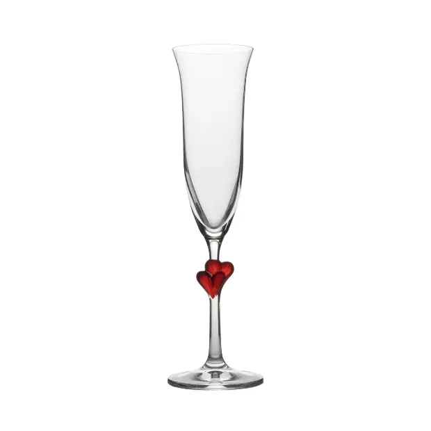 Set of two Stolzle Lausitz L'Amour Heart champagne flutes with elegant glass design, displayed in a gift box, by Glassware UK.