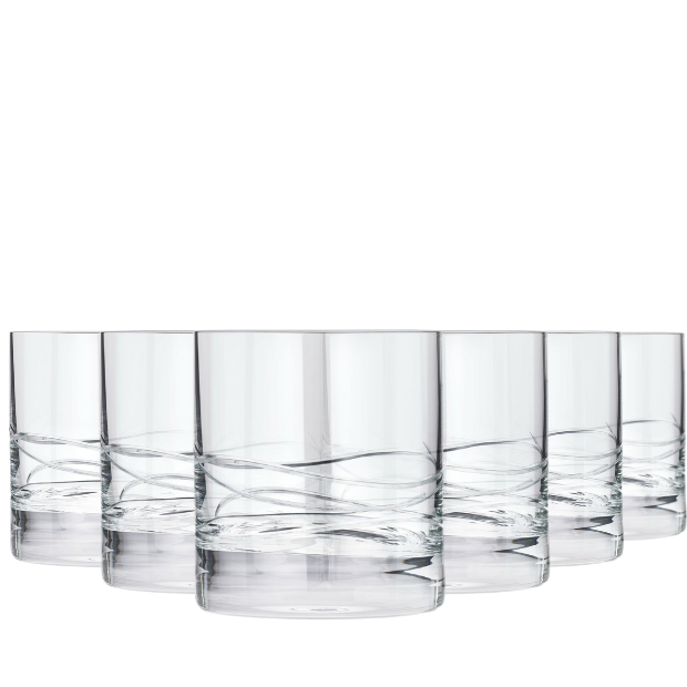 Set of six Crystalite whisky tumblers with 310ml capacity, clear glassware from Glassware UK, showcasing smooth, rounded design.