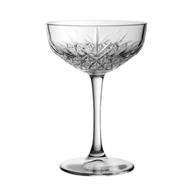 Set of six Timeless Fully Cut Champagne Flutes by Glassware UK, 270ml, with elegant clear glass and intricate cut design.