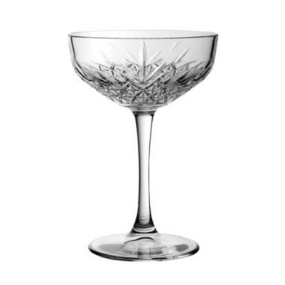 Six Timeless Fully Cut Champagne Flutes by Glassware UK, 270ml set with elegant, clear glass design perfect for special occasions.
