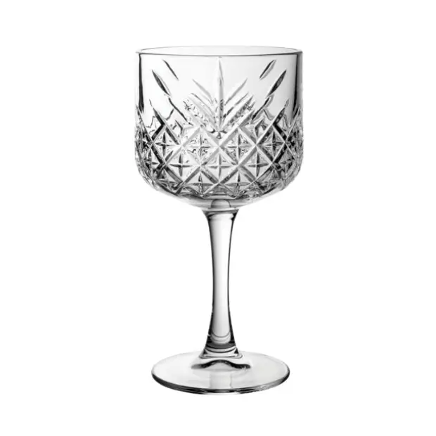 Timeless Fully Cut Gin Glass by Glassware UK, 550ml, clear glass with intricate cut pattern, perfect for serving gin.