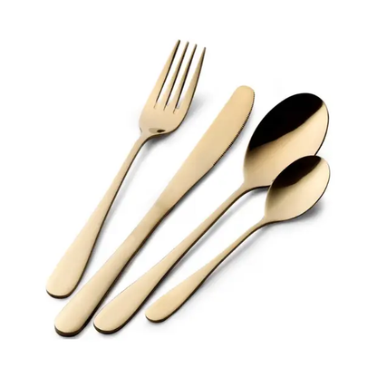 24-piece Pintinox Princess Gold cutlery set by Glassware UK, featuring gold-plated forks, knives, and spoons arranged on a table.