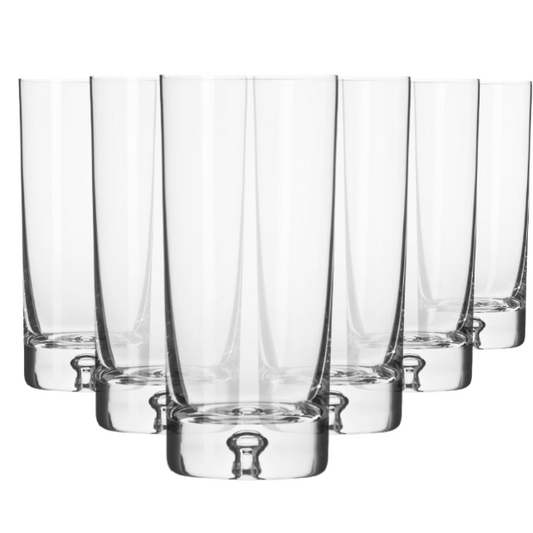 Set of six Krosno Bubble Base highball glasses, 340ml whisky tumblers with textured bubble design, made by Glassware UK.