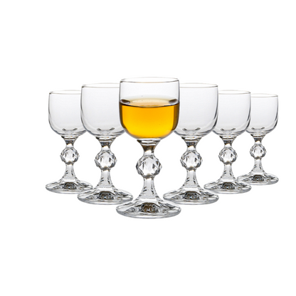 Set of six Crystalite liqueur shot glasses by Glassware UK, each 50ml capacity with clear, elegant glass design.