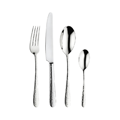 24-piece Pintinox Luna Steel Cutlery Set by Glassware UK with sleek stainless steel forks, knives, and spoons arranged on a white background.