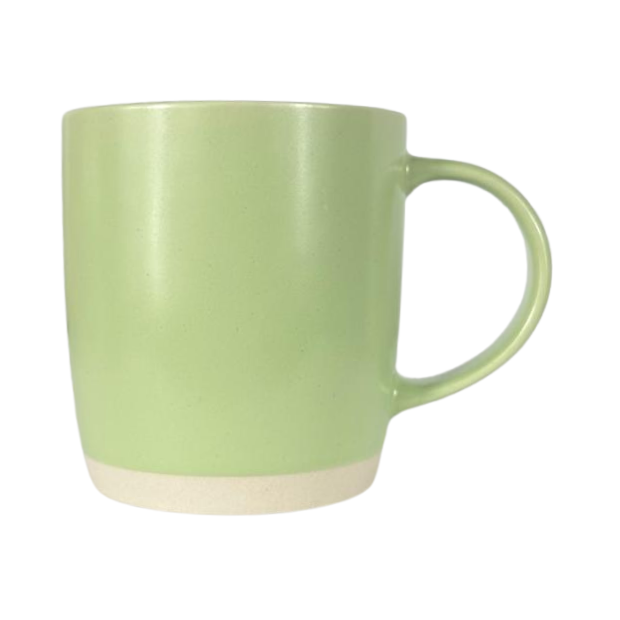 Green ceramic coffee mug with "Glassware UK" branding, featuring a smooth finish and comfortable handle.