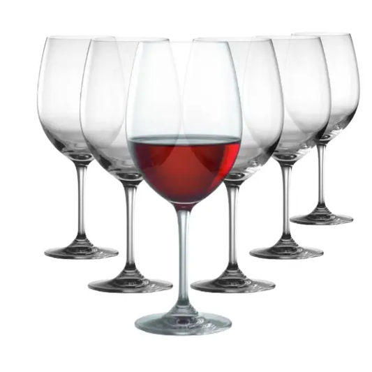 Set of six Stolzle Event Red Wine Glasses, 640ml, clear glass with elegant bowl shape, designed for serving red wines.