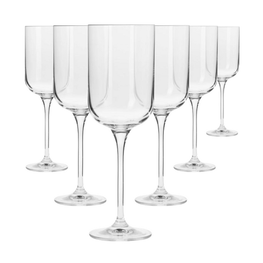 Set of six Krosno Glamour wine glasses, 350ml, clear glassware with elegant stems for serving wine.