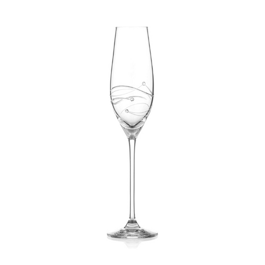 Elegant Diamante Champagne Flute with spiral cut design from Glassware UK, featuring sparkling rhinestone embellishments.