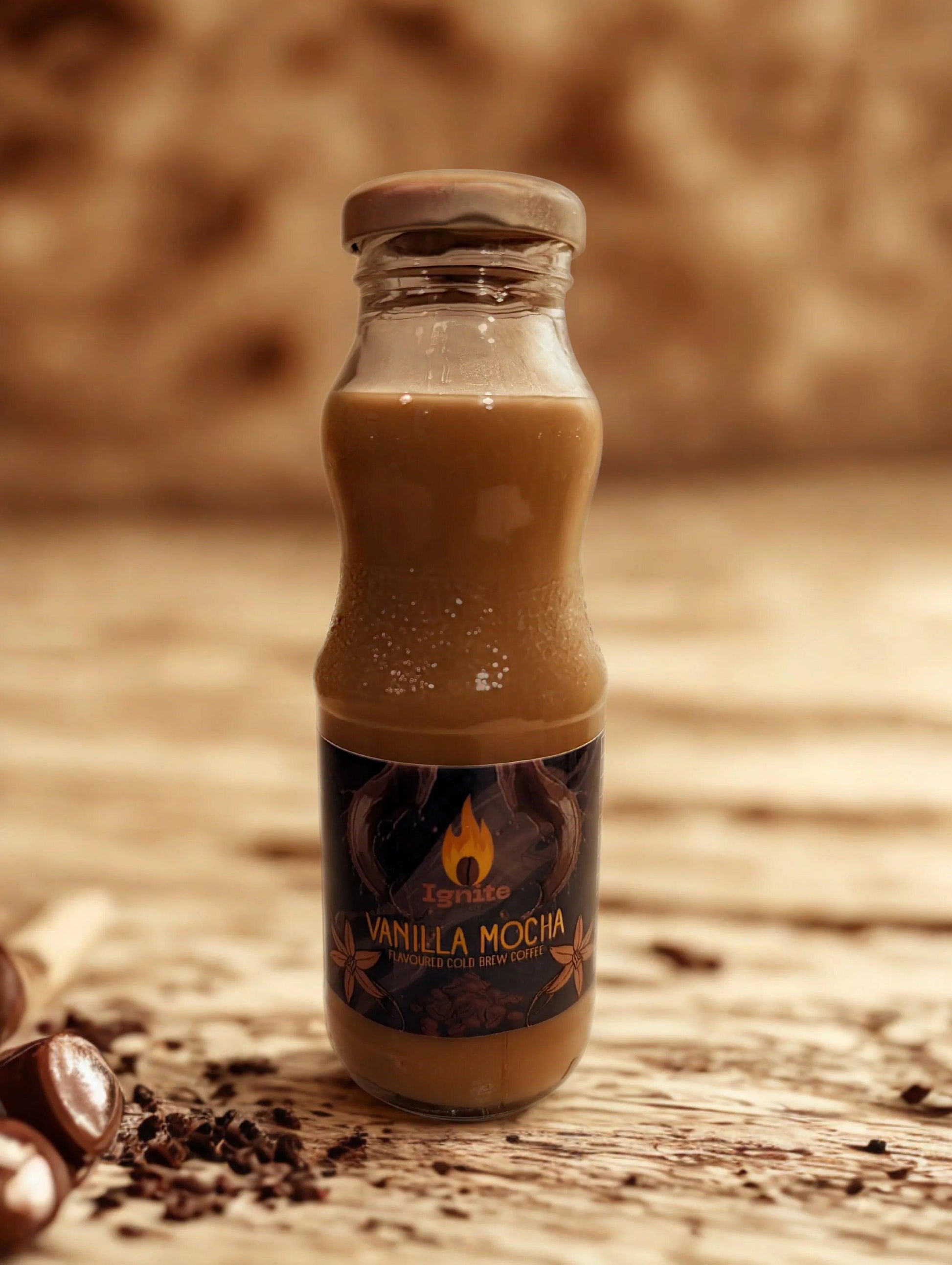 Six vanilla mocha cold brew packs by Ignite Coffee Co in a box, featuring rich chocolate and smooth vanilla flavors.