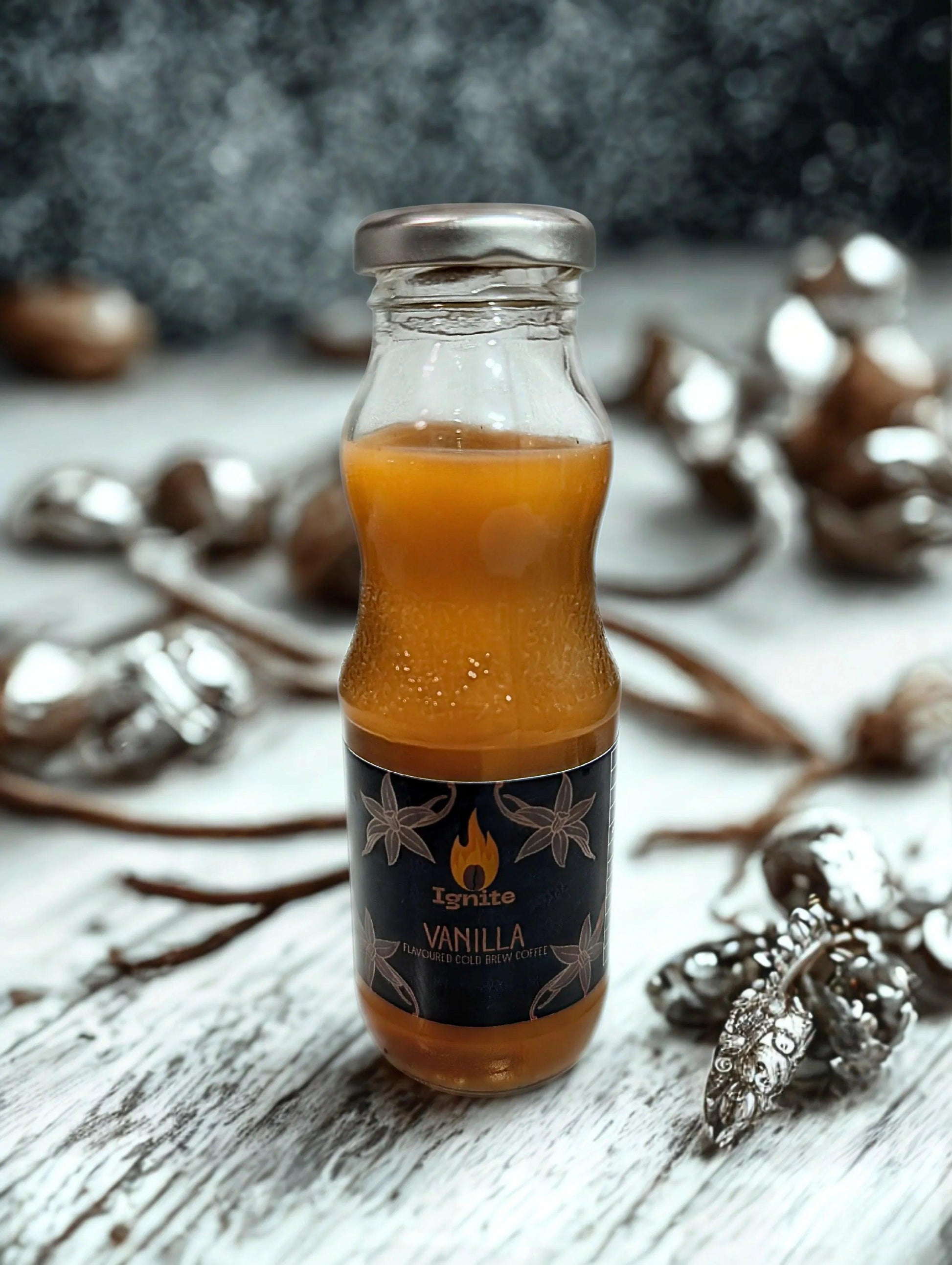 Assorted Ignite Coffee Co cold brew tasting pack with vanilla-flavored cold brews in six handpicked bottles.