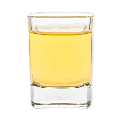 Set of six 60ml square shot glasses by Glassware UK, featuring clear glass design and compact shape for easy use.