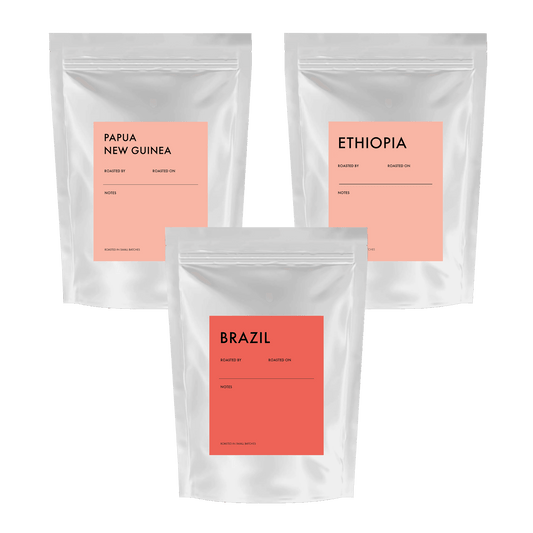 Small Batch Coffee Global Discovery Kit with single origin coffee tasting set, featuring various coffee samples in a sleek box.