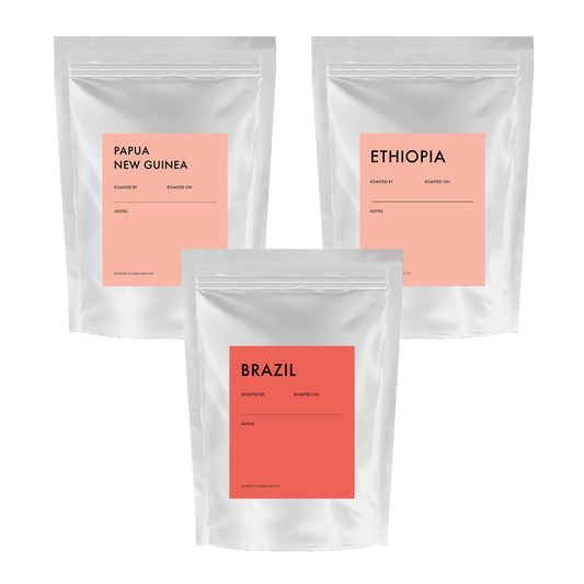 Small Batch Coffee The Global Discovery Kit with single origin coffee tasting set and assorted coffee samples in a sleek box.