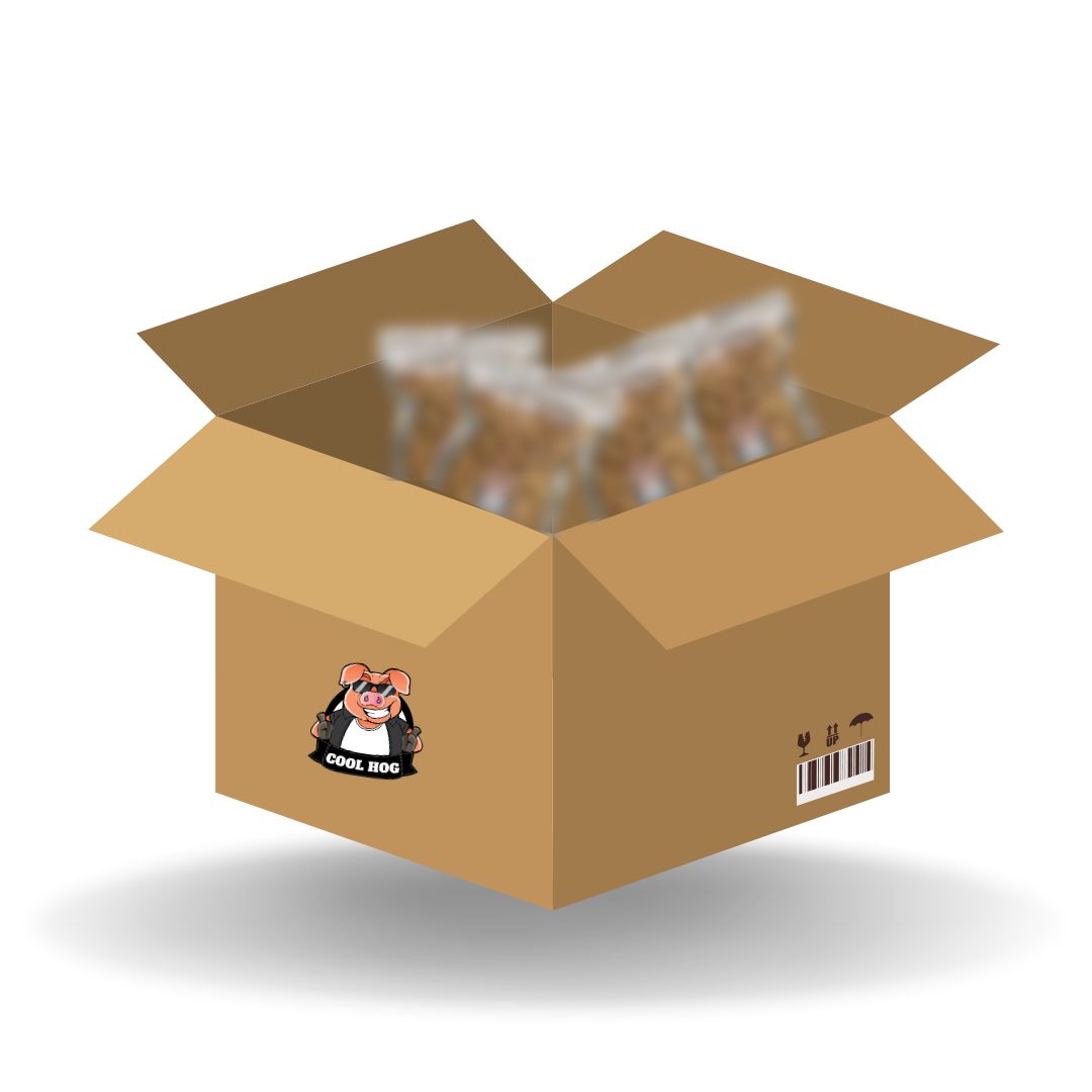 Assorted pork scratching mystery box from Cool Hog Snacks, featuring a variety of crispy pork snack products on a white background.
