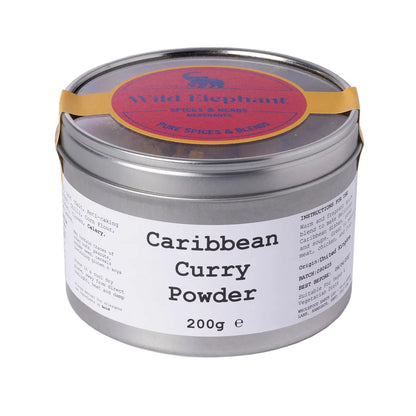 Wild Elephant Caribbean Curry Powder in a spice jar, whole food seasonings and spices for flavorful cooking