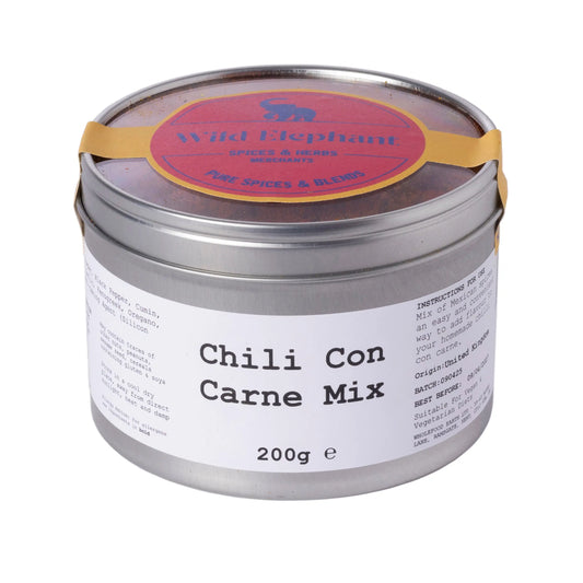 Wild Elephant Chili Con Carne Mix by Whole Food Earth, seasoned spice blend in a jar for flavorful chili dishes.