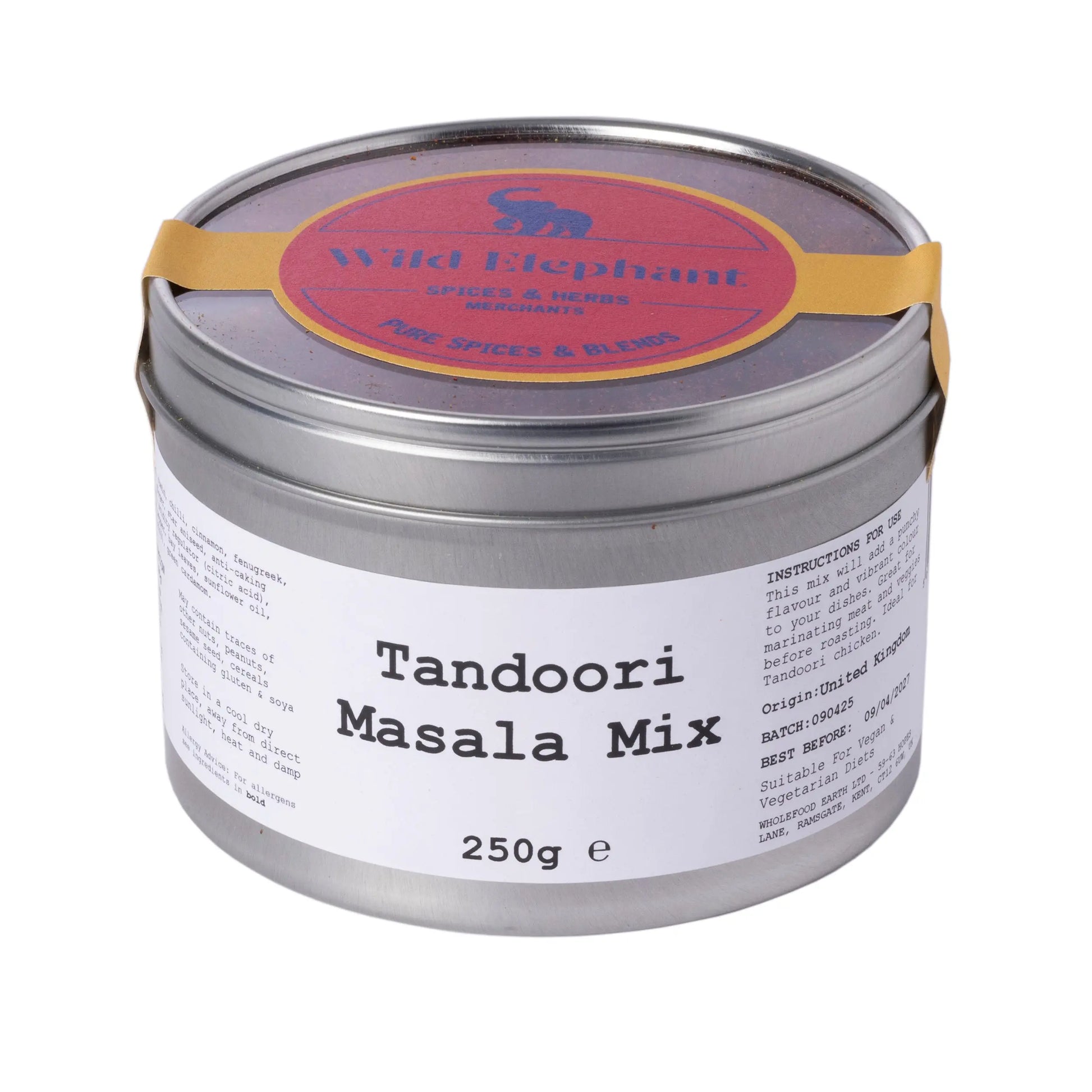 Wild Elephant Tandoori Masala Mix in a spice jar, a vibrant blend of seasonings and spices for flavorful Indian dishes.