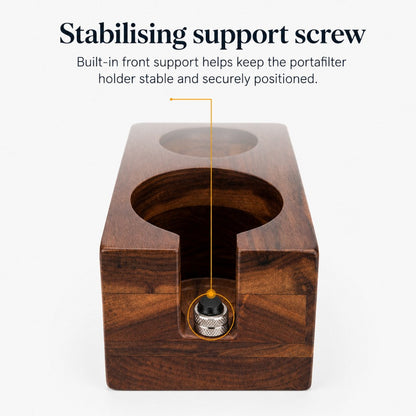 KNOCDIC® wooden espresso tool station with portafilter stabilizer, tamper, distributor, and brush holder for barista accessories